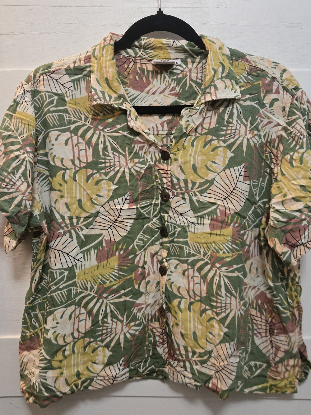 Relaxed Green Tropical Button-Down Shirt